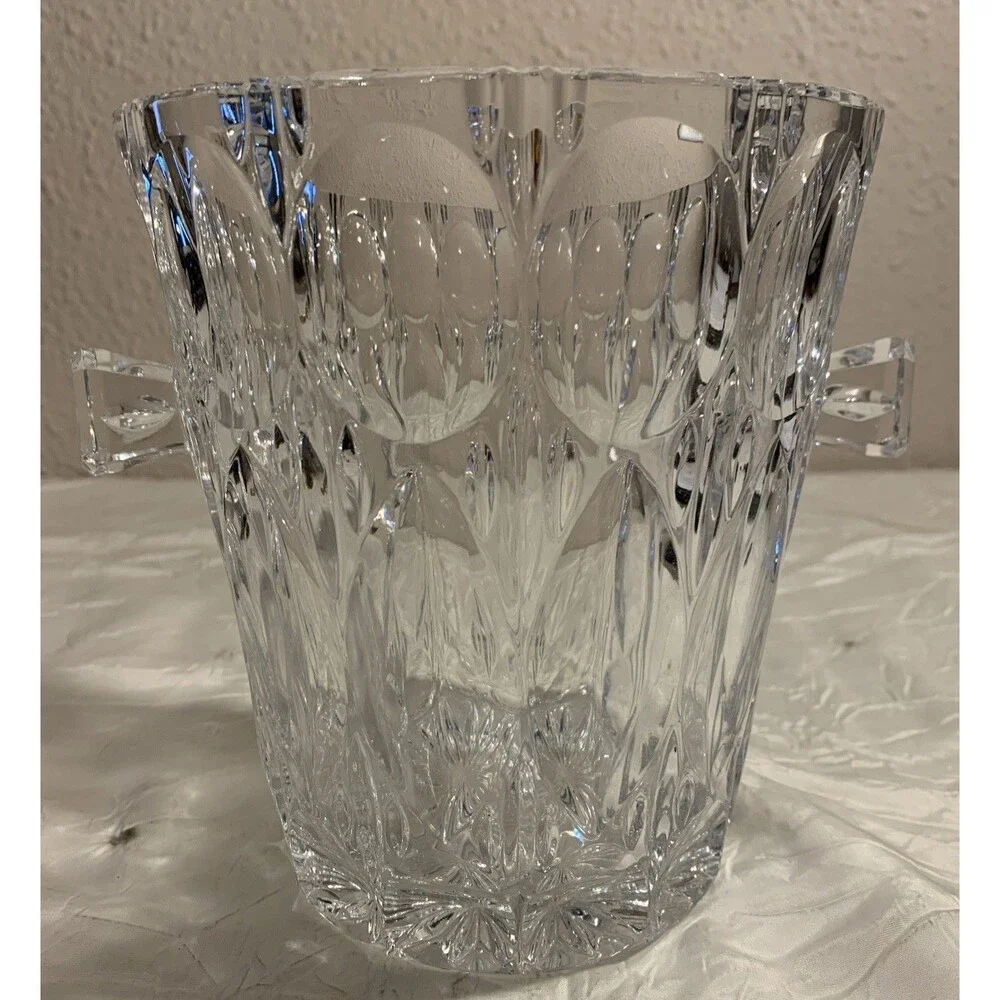 Vintage 24% Lead Hand-Cut Crystal Ice Bucket Beyer Germany ? Round Marquise